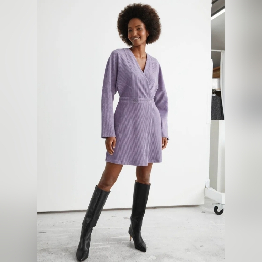 & Other Stories Lilac Corduroy Wrap Button Front Mini Dress M‎